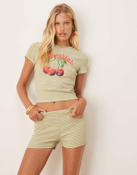 ASOS DESIGN micro shorts in green gingham (part of a set) - view 1
