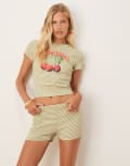 [ASOS DESIGN] ASOS DESIGN micro shorts in green gingham (part of a set) XS GREEN