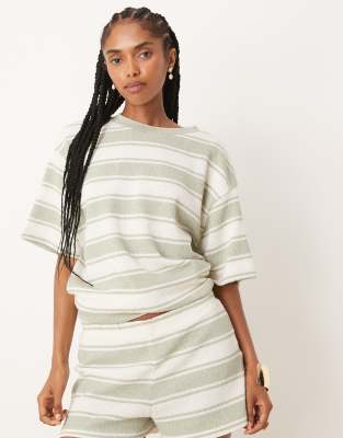 [ASOS DESIGN] ASOS DESIGN micro shorts in knit sage stripe (part of a set)-Multi M Sage stripe