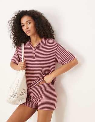 [ASOS DESIGN] ASOS DESIGN micro shorts in pink and brown stripe (part of a set)-Multi XS Stripe