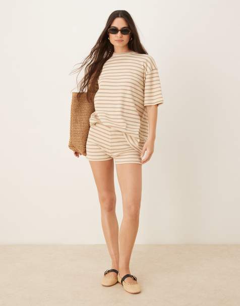 ASOS DESIGN micro shorts in textured neutral stripes - view 1