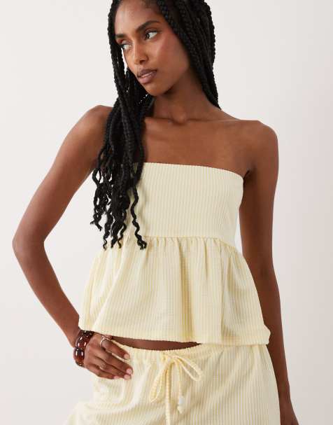 ASOS DESIGN Micro stripe peplum top set in buttermilk - view 1