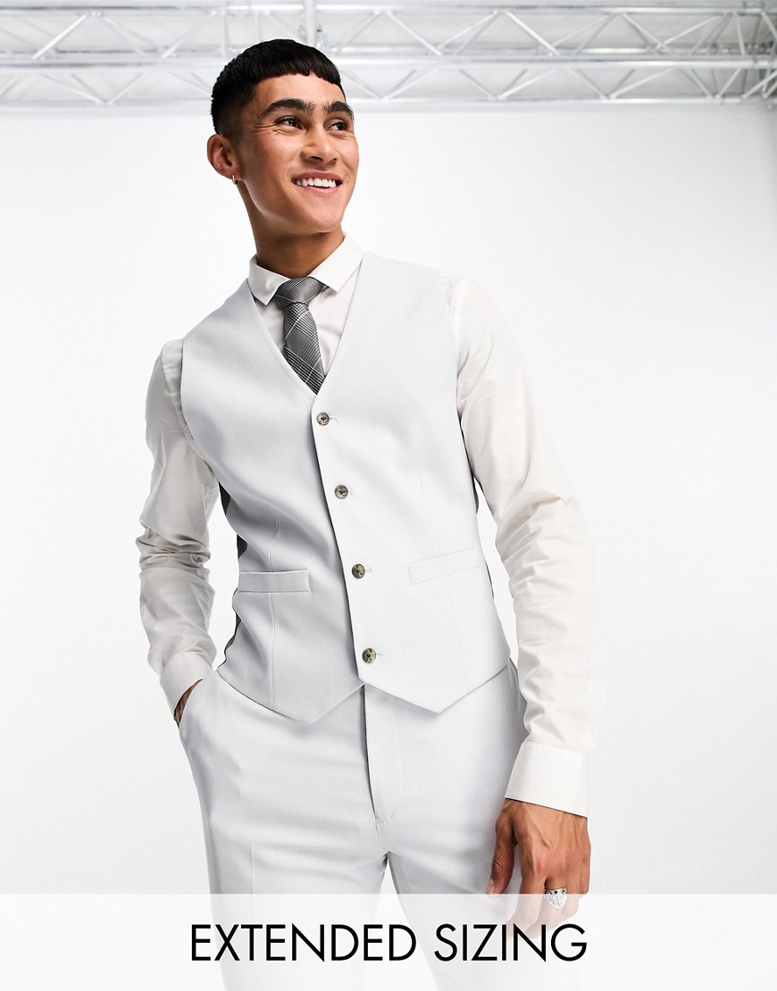 ASOS DESIGN Micro texture skinny suit waistcoat in ice grey