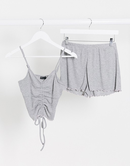 ASOS DESIGN micro top & frill short pyjama set in grey