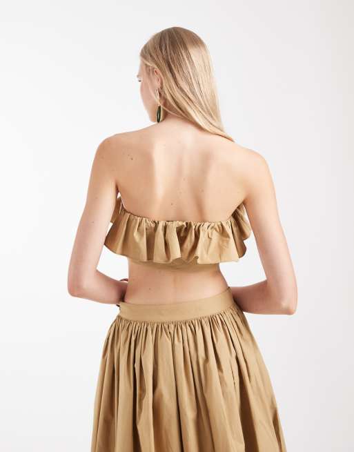 ASOS DESIGN - Micro top in popeline color cuoio con volant, 2 di 8