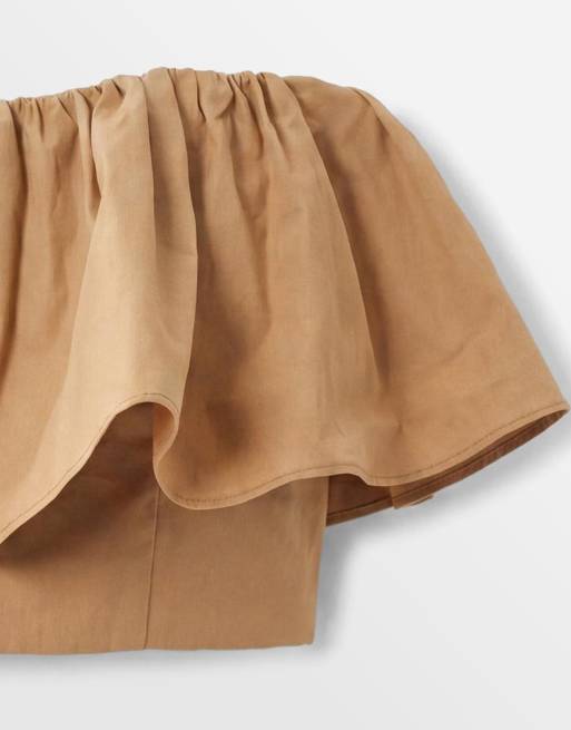 ASOS DESIGN micro top with frill in tan poplin (part of a set), 8 of 8