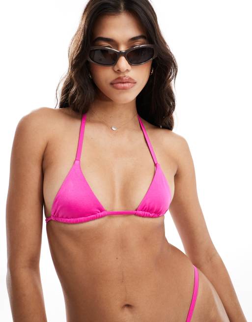 ASOS DESIGN micro triangle bikini top in hot pink , 3 of 4