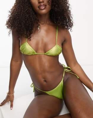 Asos Design Micro Triangle Bikini Top In Green