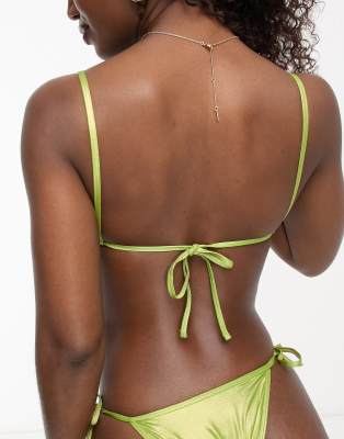 Asos Design Micro Triangle Bikini Top In Green