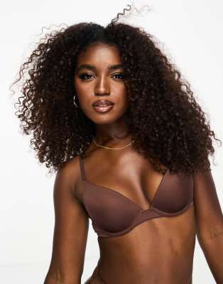 Asos Design Microfiber Molded Push-up Bra In Brown