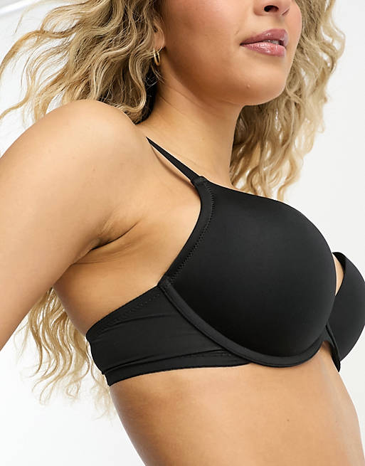 ASOS DESIGN microfiber molded superboost push-up bra in black