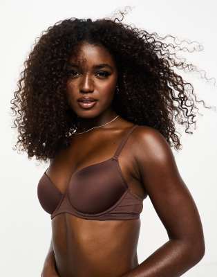 ASOS DESIGN microfiber molded t-shirt bra in brown