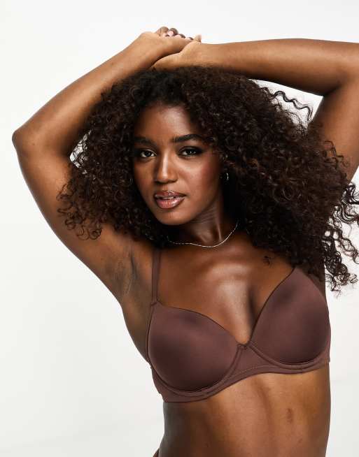 ASOS DESIGN microfiber molded t-shirt bra in brown