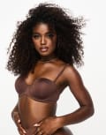 [ASOS DESIGN] ASOS DESIGN microfibre moulded multiway strapless bra in brown 30A Brown