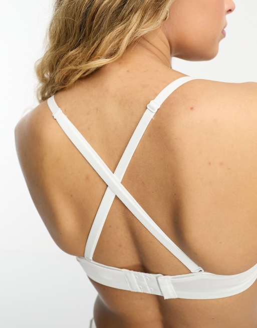 ASOS DESIGN microfibre moulded multiway strapless bra with clear centre in white