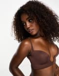 [ASOS DESIGN] ASOS DESIGN microfibre moulded open front plunge bra in brown 30A Brown