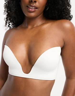 ASOS DESIGN microfibre moulded open front plunge bra in beige