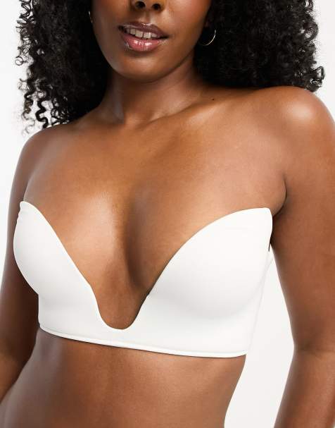 ASOS DESIGN microfibre moulded open front plunge bra in white - view 1
