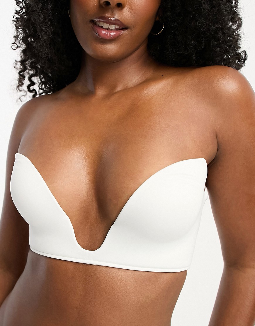 ASOS DESIGN microfibre moulded open front plunge bra in white