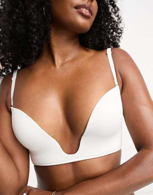 ASOS DESIGN microfibre moulded open front plunge bra in white