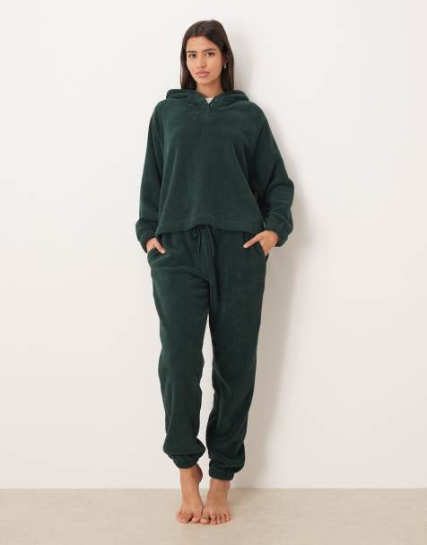 ASOS DESIGN microfleece loungewear in khaki - view 1