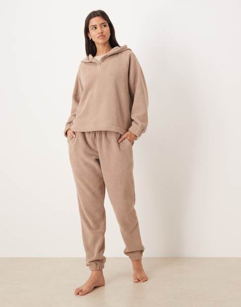 ASOS DESIGN microfleece loungewear in taupe - view 1