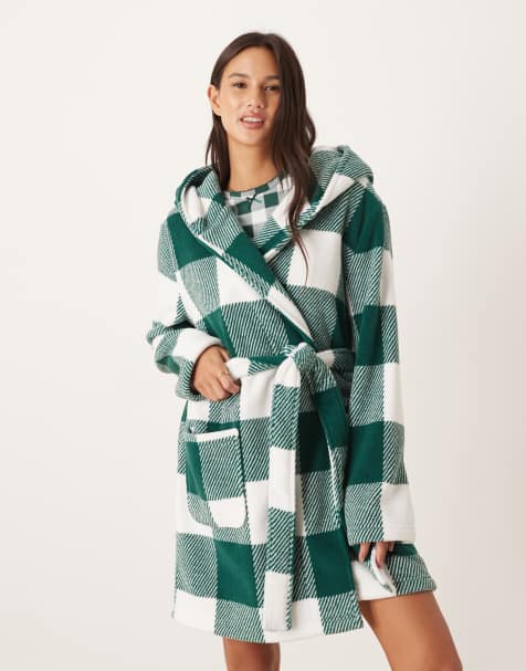 ASOS DESIGN microfleece mini robe in gingham print - view 1