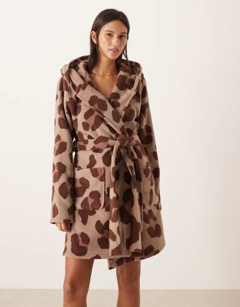 ASOS DESIGN microfleece mini robe in leopard print - view 1