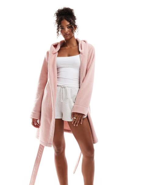 ASOS DESIGN microfleece mini robe in pink with contrast binding - view 1