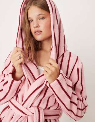 Asos Design Microfleece Mini Robe In Pink