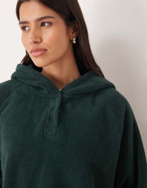 ASOS DESIGN microfleece oversized hoodie in forest green, 3 of 4