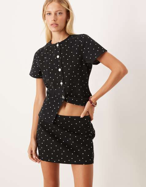 ASOS DESIGN - Microgonna di jeans nera a mini pois dalle linee essenziali - view 1