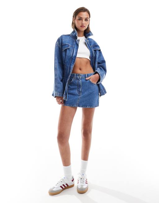 ASOS DESIGN - Microgonna in denim blu lavaggio medio in coordinato
