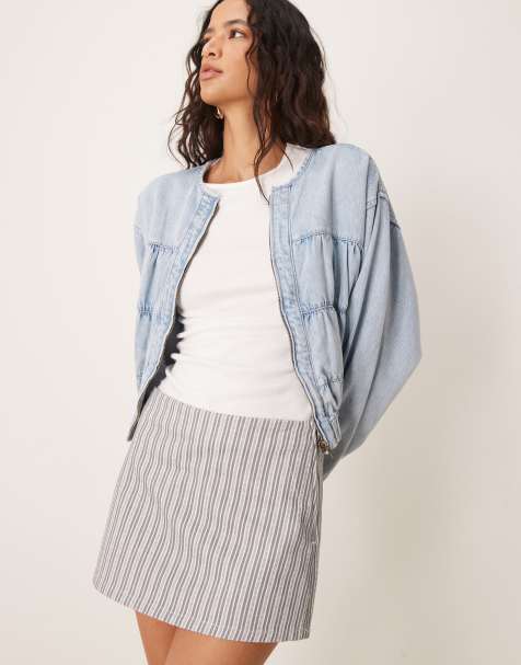 ASOS DESIGN - Microgonna pantalone in denim color antracite con motivo gessato - view 1