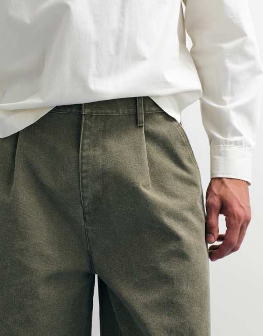 ASOS DESIGN mid length canvas jort with pleat styling in khaki, 2 of 7