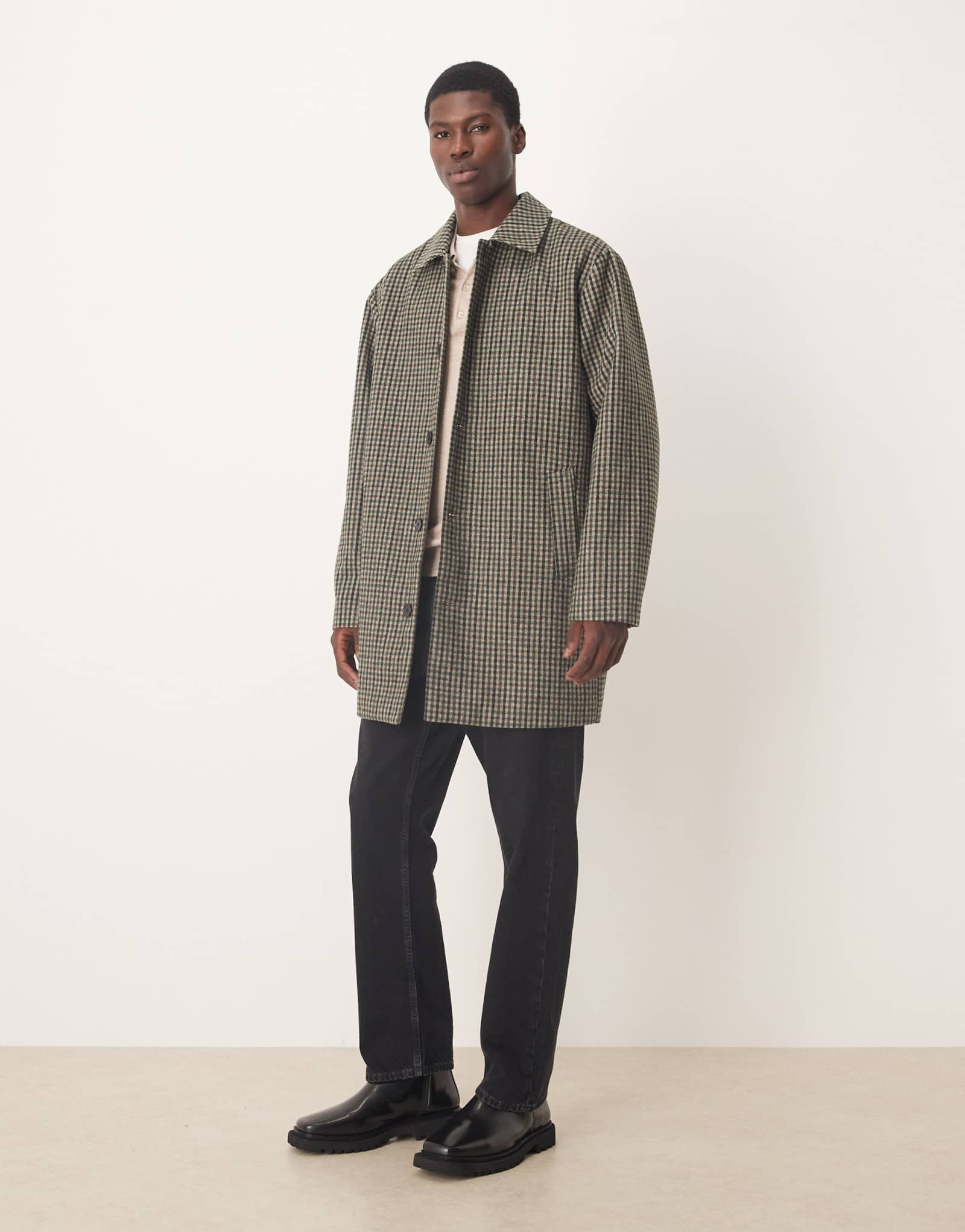 ДИЗАЙНЕРСКОЕ автомобильное пальто средней длины ASOS в зеленую клетку