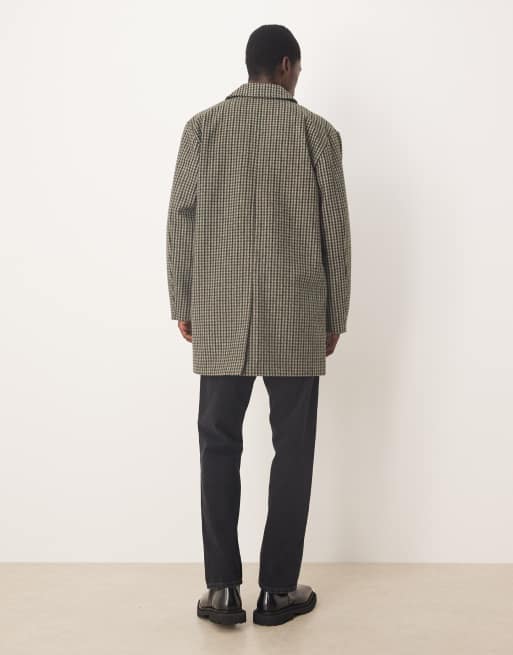 ASOS DESIGN mid length car coat in green check, 3 of 5