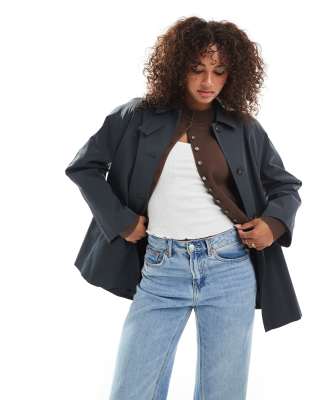 ASOS DESIGN mid length car coat trench in navy