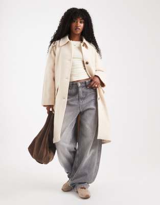 Asos Design Mid Length Car Coat With Quilt Lining In Neutral