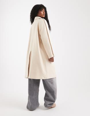 Asos Design Mid Length Car Coat With Quilt Lining In Neutral