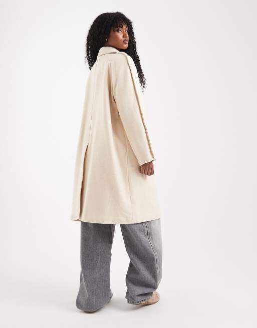 ASOS DESIGN mid length car coat with quilt lining in buttermilk