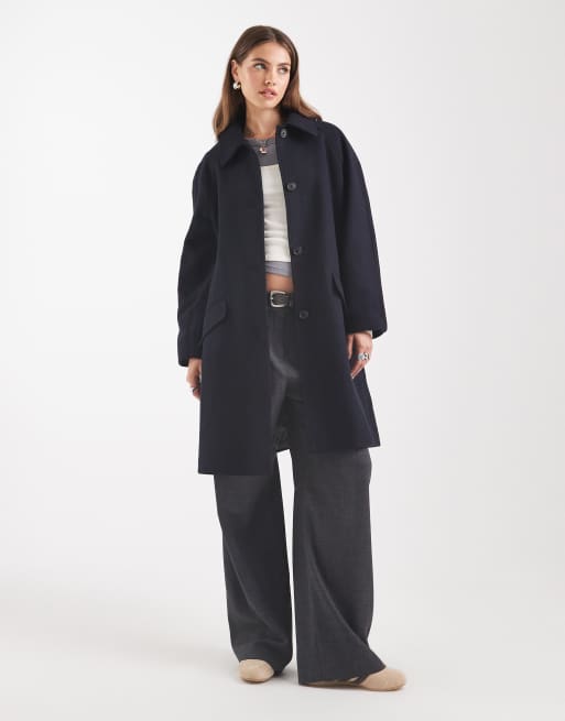 ASOS DESIGN mid length car coat with quilt lining in navy