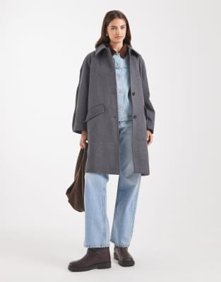 Asos Design Mid Length Car Coat With Quilted Lining In Gray