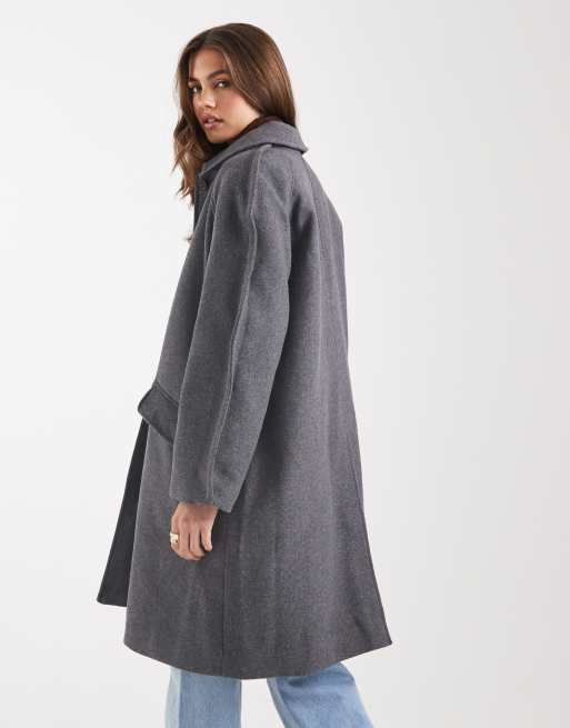 ASOS DESIGN mid length car coat with quilt lining in charcoal melange