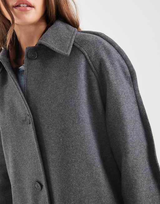 ASOS DESIGN mid length car coat with quilt lining in charcoal melange