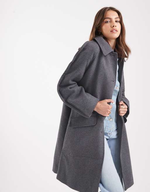ASOS DESIGN mid length car coat with quilt lining in charcoal melange