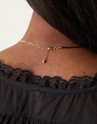 Asos Design Mid Length Cord Necklace With Red Puff Heart-black In Black