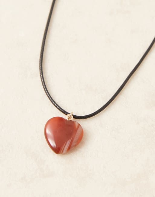 ASOS DESIGN mid length cord necklace with red puff heart, 3 of 3