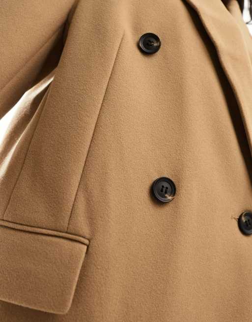 ASOS DESIGN fleece coat with contrast stitching in camel