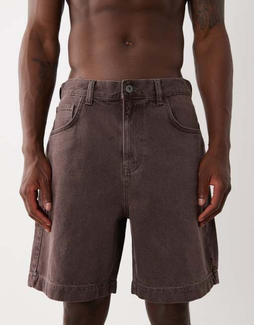 ASOS DESIGN mid length denim jorts in brown overdye, 5 of 5
